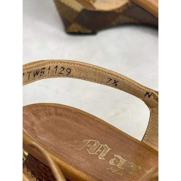 Vintage Snake Skin Size 6 Martinique Wedges Leather Brown Open Toe Spain Women's - Picture 11 of 12